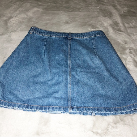 H & M DIVIDED Skirt Mini Button Front Blue Denim - Picture 2 of 10
